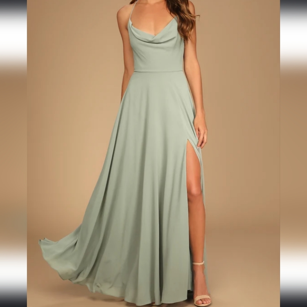 NWT Romantically Speaking Sage Green Cowl Lace-Up Maxi Dress